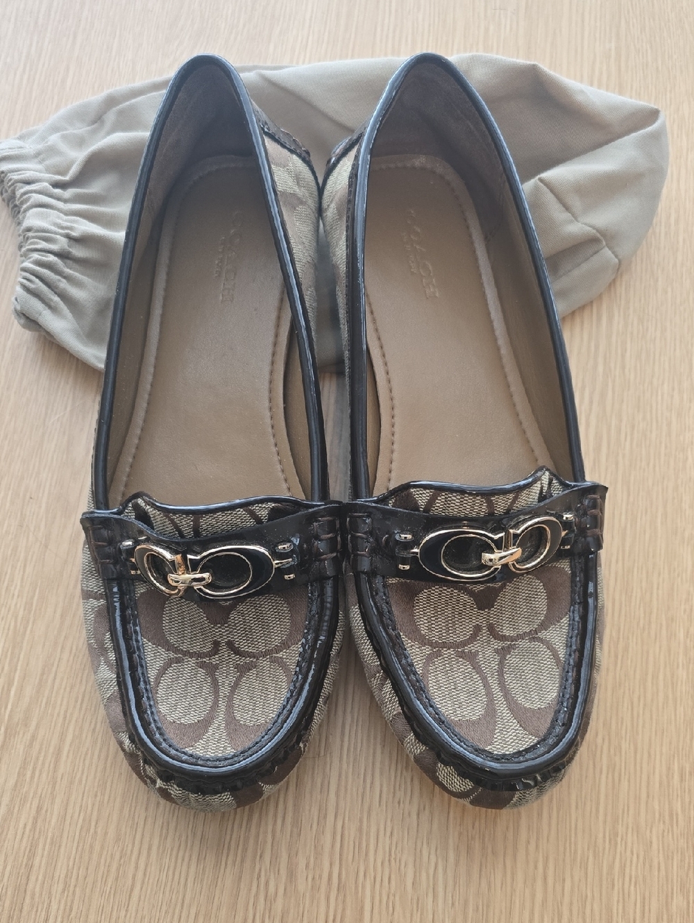 Coach Brown Signature Canvas Loafers with Gold Hardware